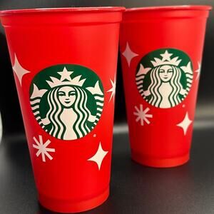 Starbucks 25 Years Holiday Cup Red Reusable 16oz Set NWOT Retro Festive